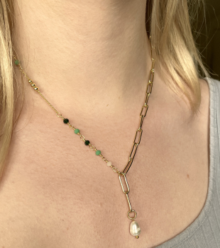Lariatkette Süßwasserperle Paperclipkette echt vergoldete Y-Kette mit Perlen als modernes Geschenk für sie für die Freundin Mutter Schwester